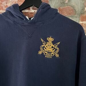VTG Polo Crest Men's Navy Hoodie Sweatshirt XL 24x27